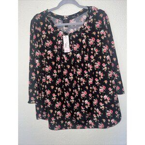 Worthington | Cap Sleeve Floral Top‎ Plus 0X Cottagecore stretch